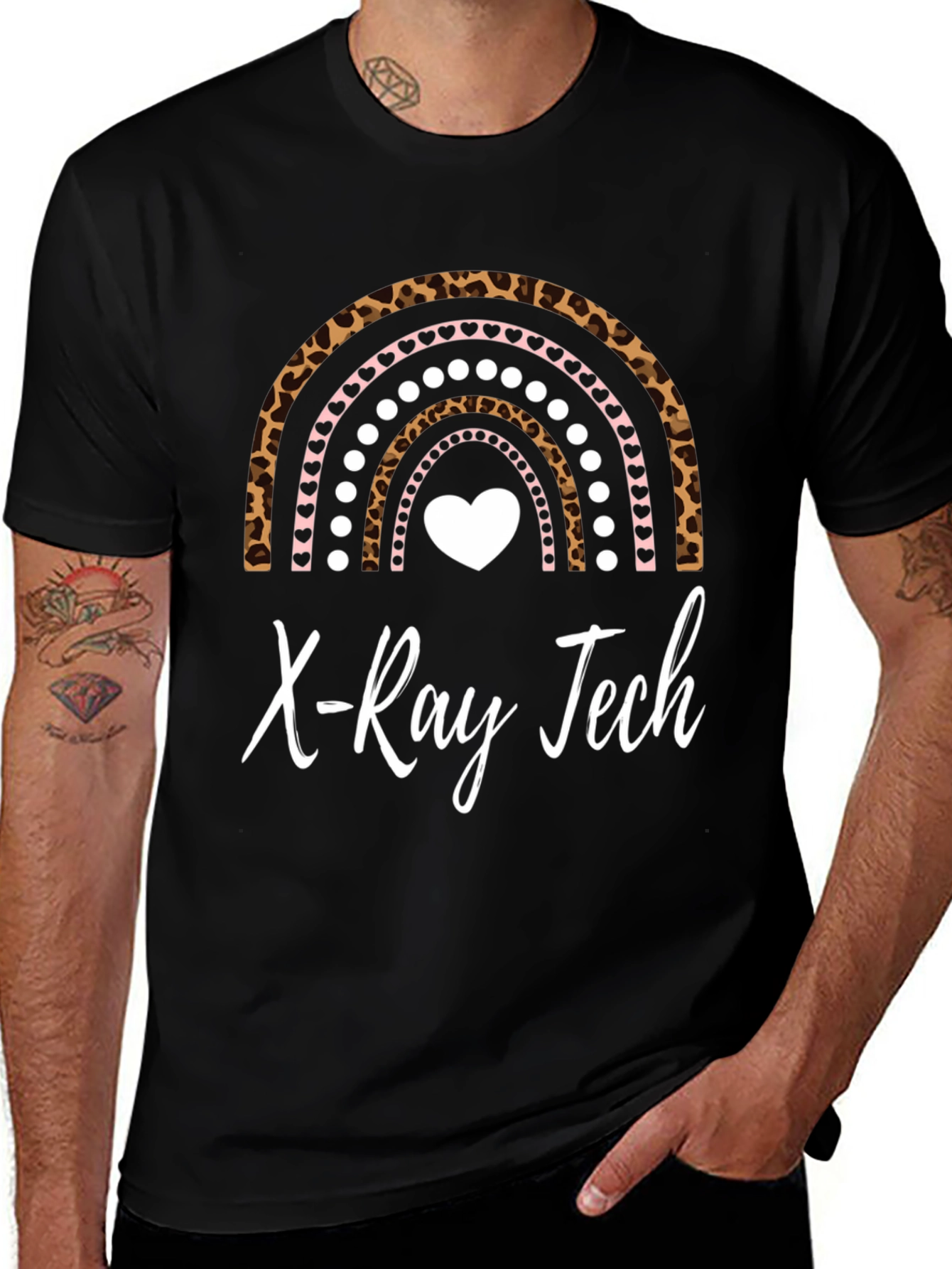X-Ray Tech Rainbow Leopard Heart T-Shirt