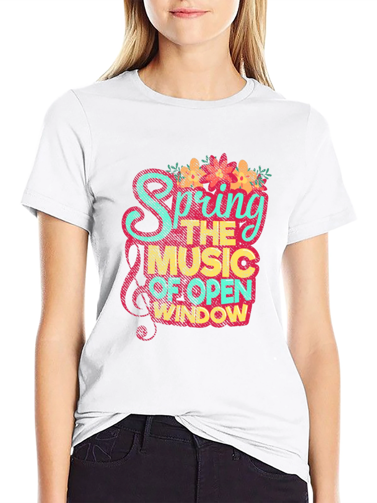 Spring Music Graphic Tee - Black Cotton Blend Shirt
