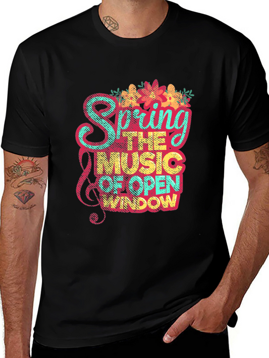 Spring Music Graphic Tee - Black Cotton Blend Shirt