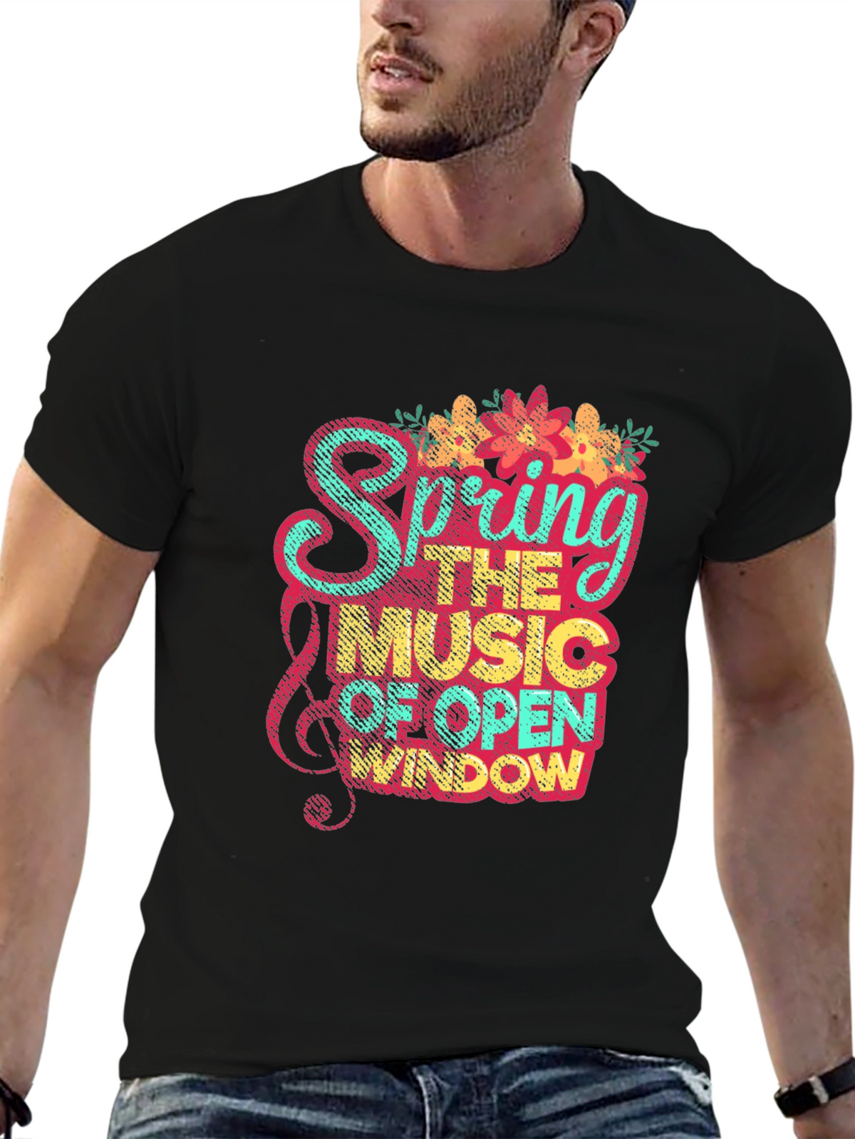 Spring Music Graphic Tee - Black Cotton Blend Shirt