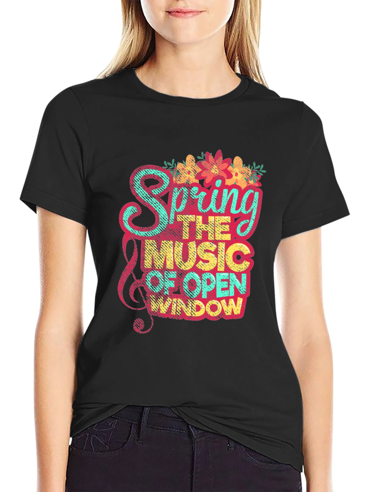 Spring Music Graphic Tee - Black Cotton Blend Shirt
