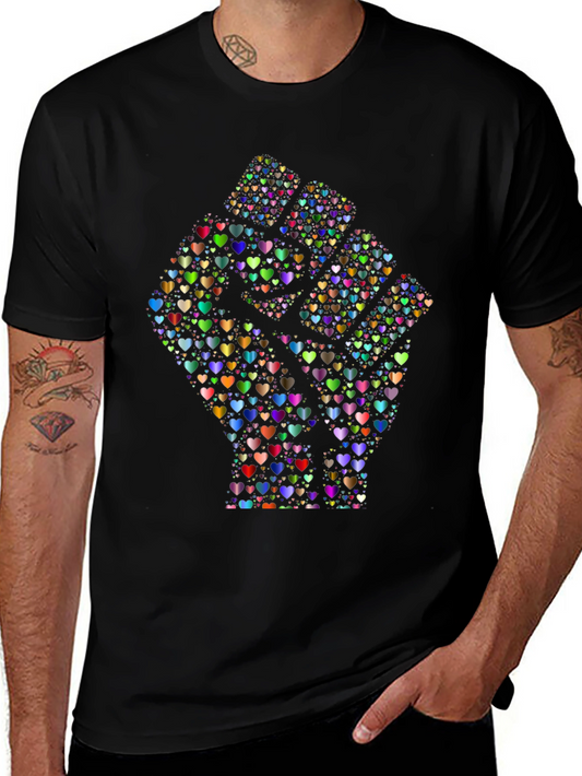 Heart Fist Black T-Shirt - Love & Unity Design