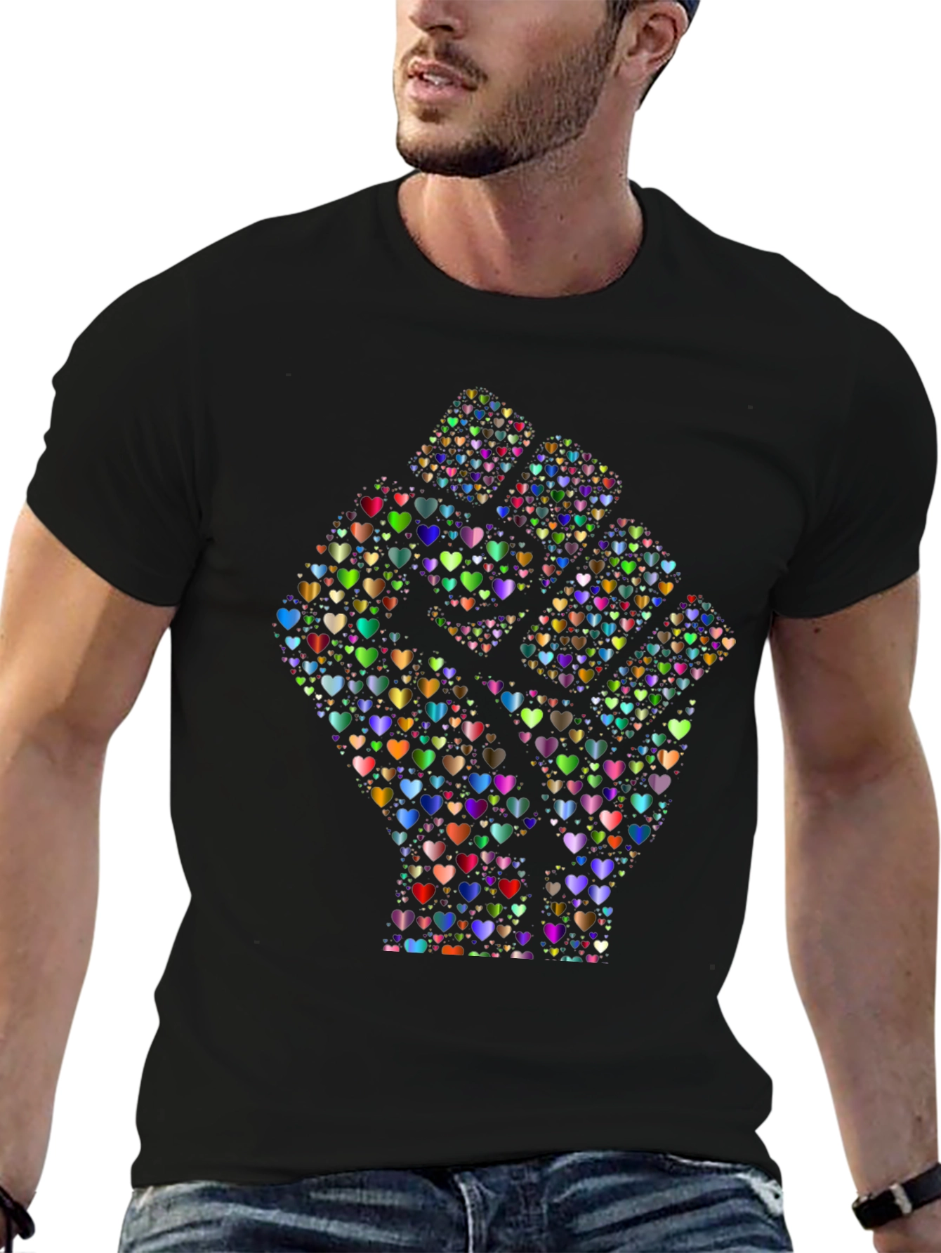 Heart Fist Black T-Shirt - Love & Unity Design