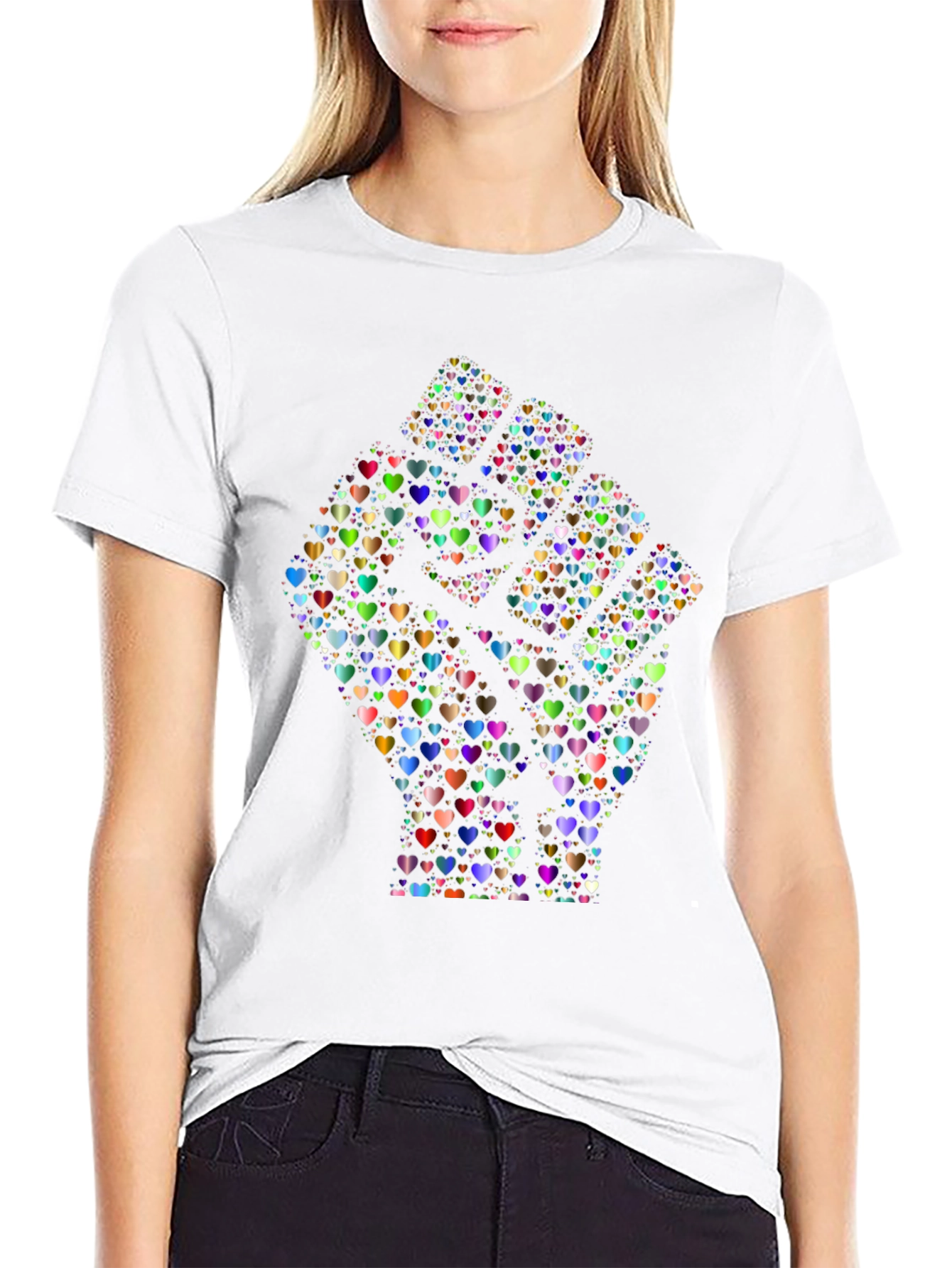 Heart Fist Black T-Shirt - Love & Unity Design