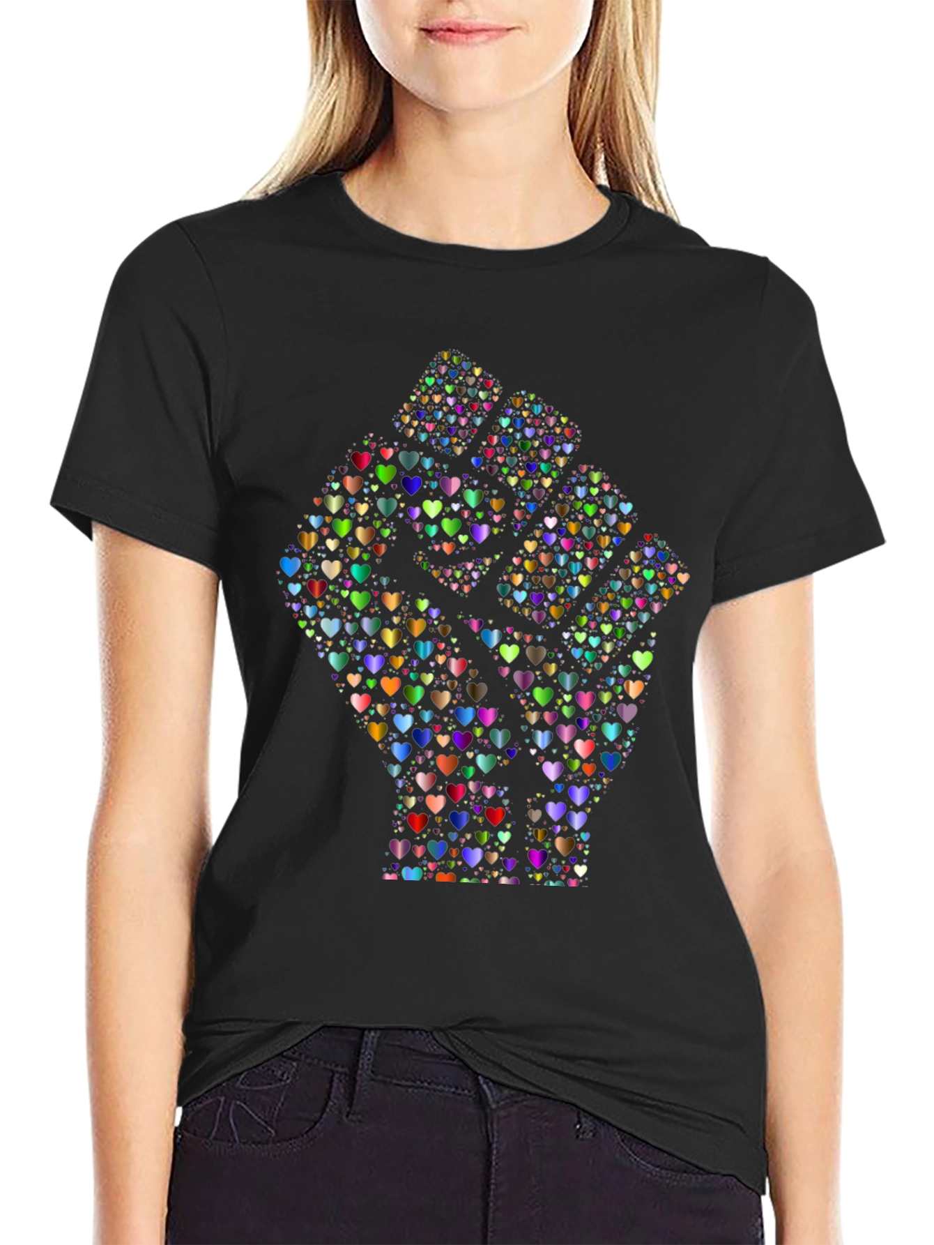 Heart Fist Black T-Shirt - Love & Unity Design
