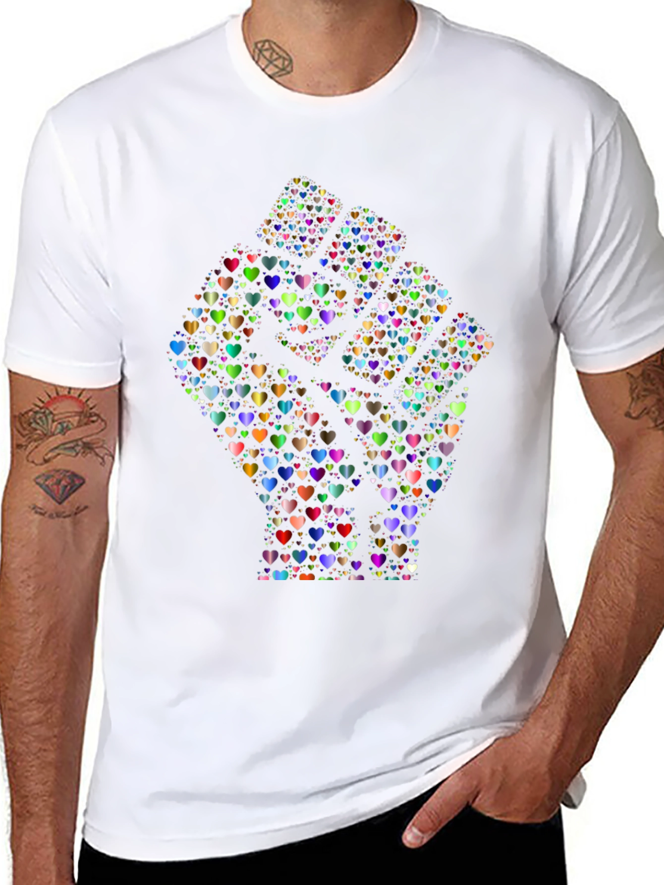 Heart Fist Black T-Shirt - Love & Unity Design
