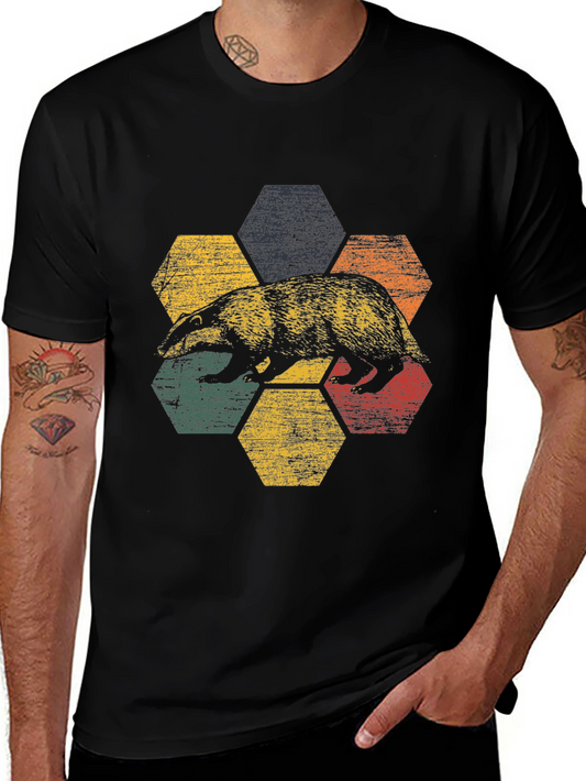 Retro Badger Hexagon Graphic Tee - Unisex Cotton Blend