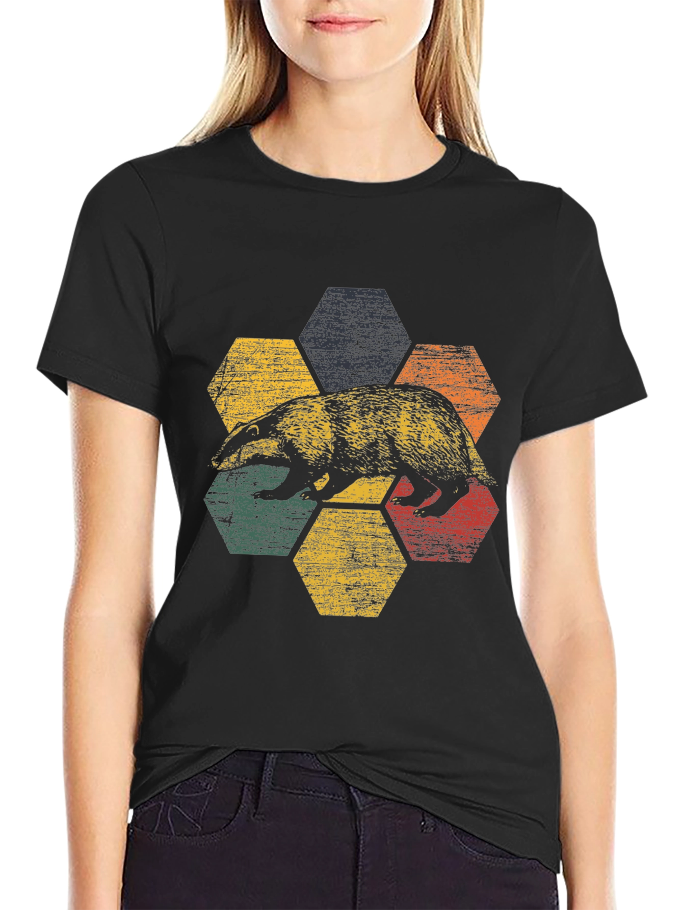 Retro Badger Hexagon Graphic Tee - Unisex Cotton Blend