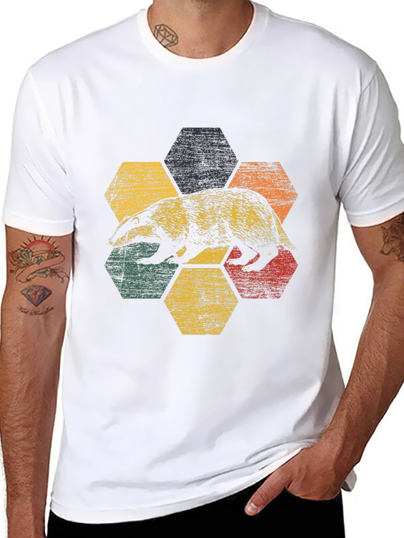 Retro Badger Hexagon Graphic Tee - Unisex Cotton Blend