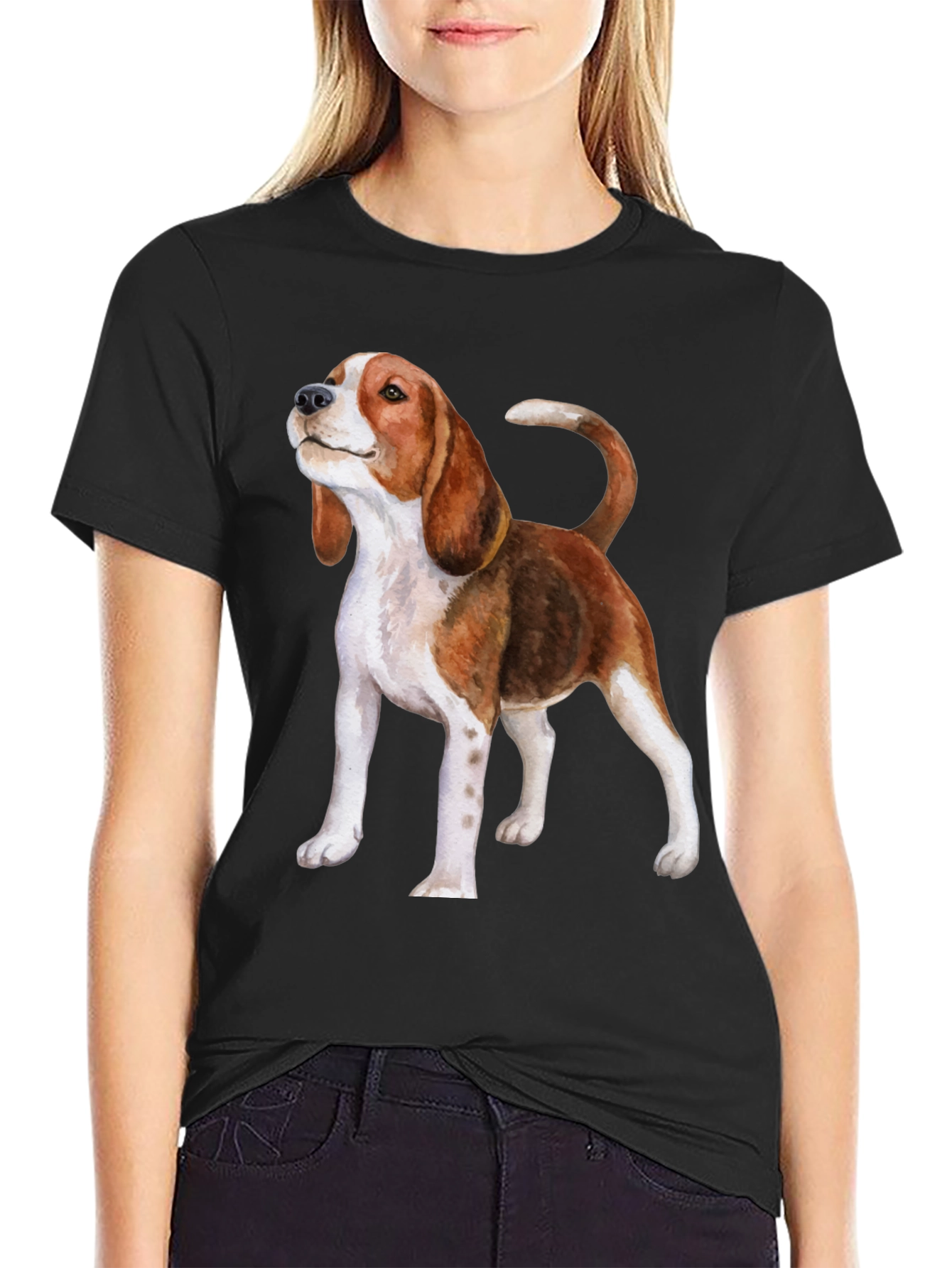 Beagle Dog Graphic Print Black T-Shirt
