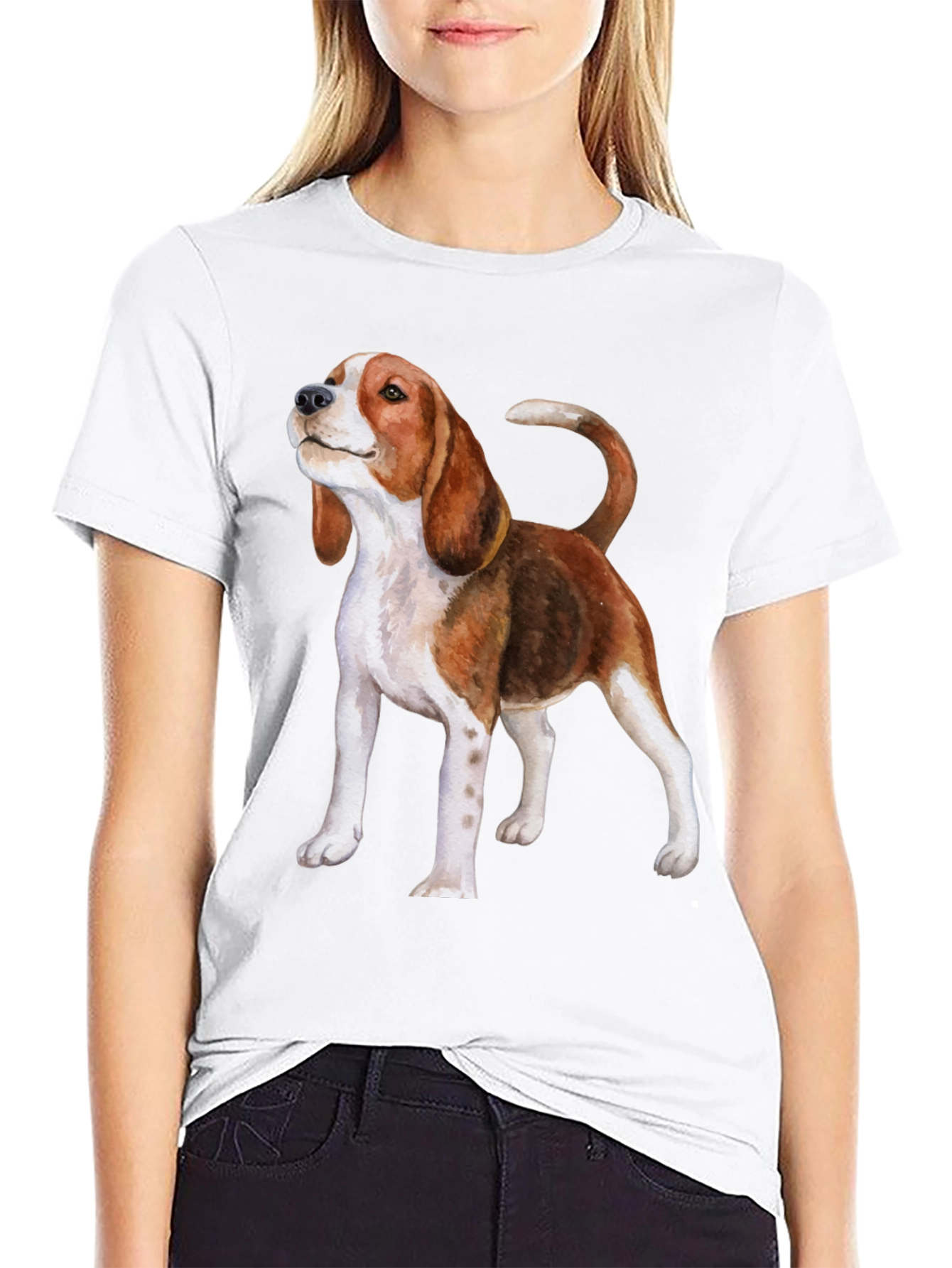 Beagle Dog Graphic Print Black T-Shirt