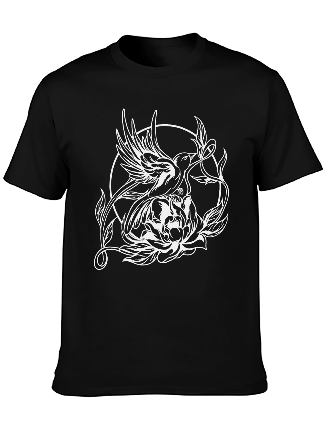 Bird & Flower Graphic Tee - Black