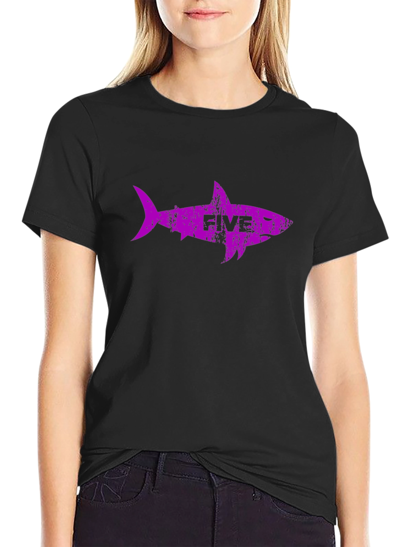 Purple Shark Five Black T-Shirt
