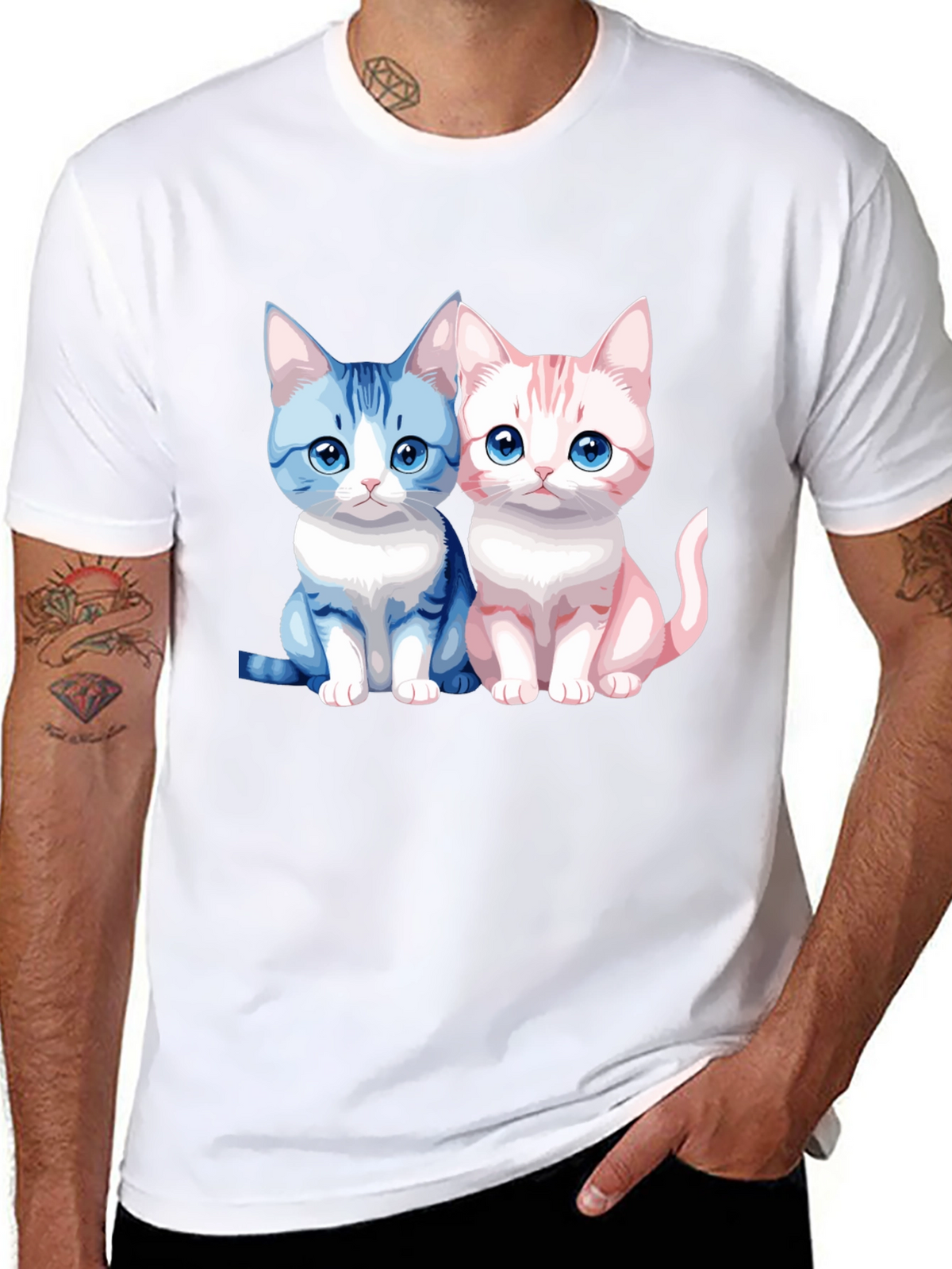 Cute Cartoon Cat Couple Graphic T-Shirt