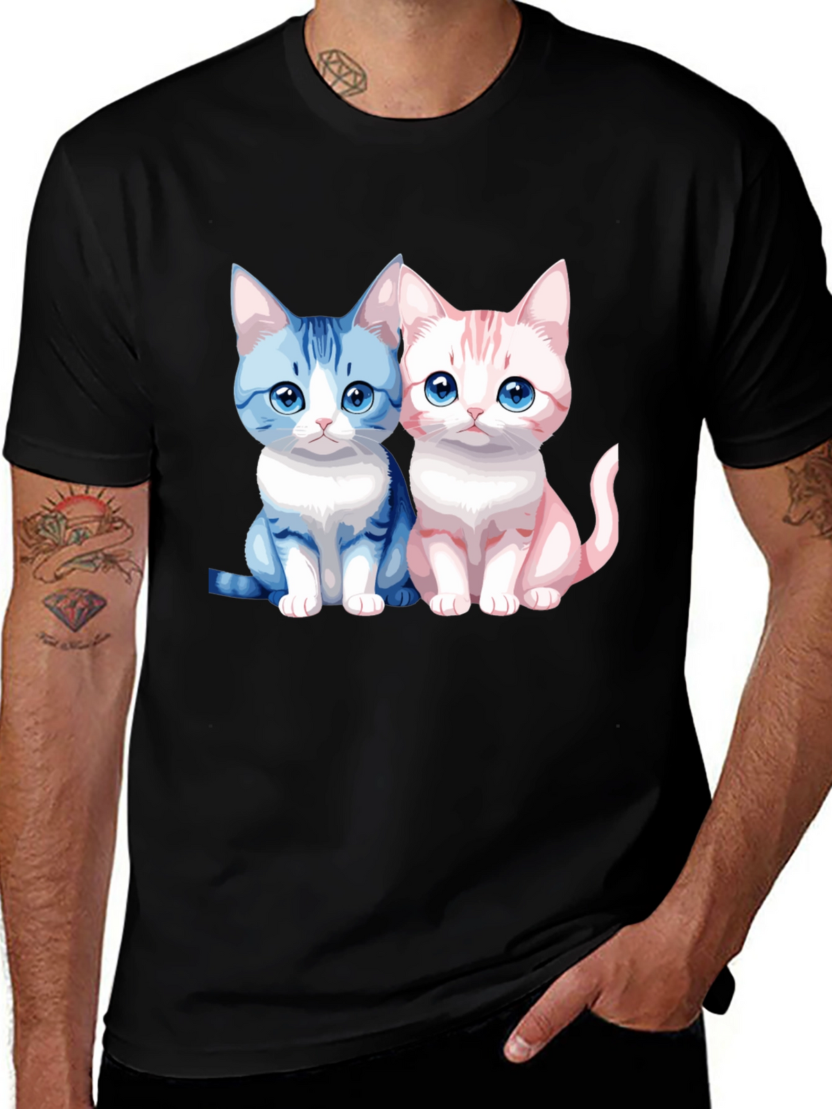 Cute Cartoon Cat Couple Graphic T-Shirt