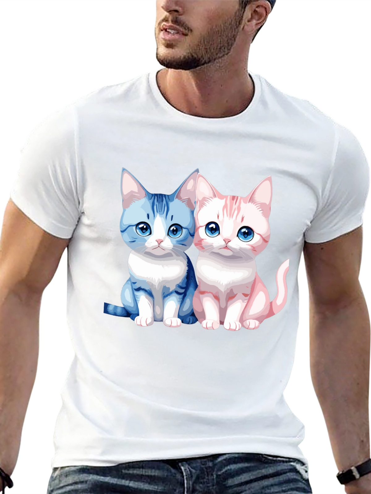 Cute Cartoon Cat Couple Graphic T-Shirt