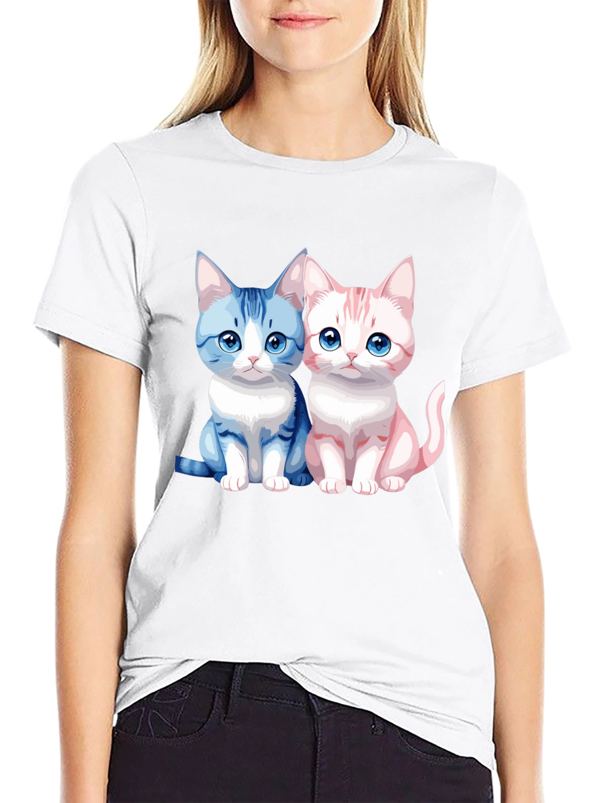 Cute Cartoon Cat Couple Graphic T-Shirt
