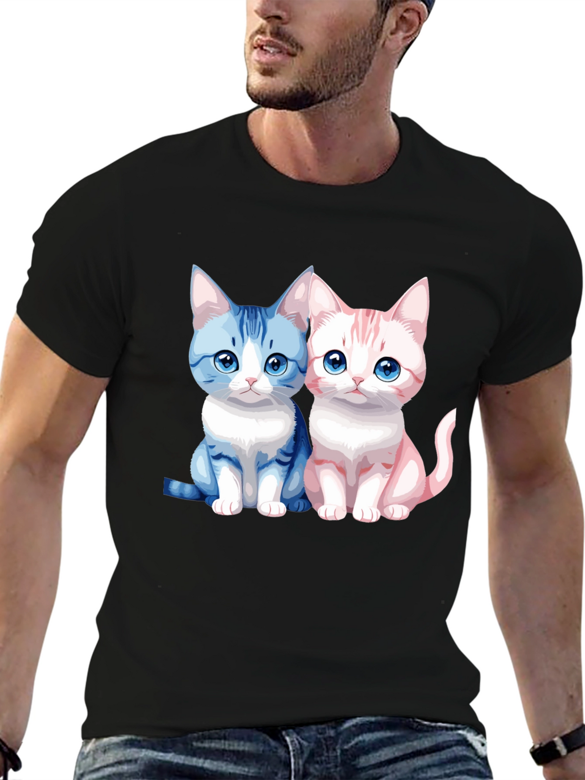 Cute Cartoon Cat Couple Graphic T-Shirt