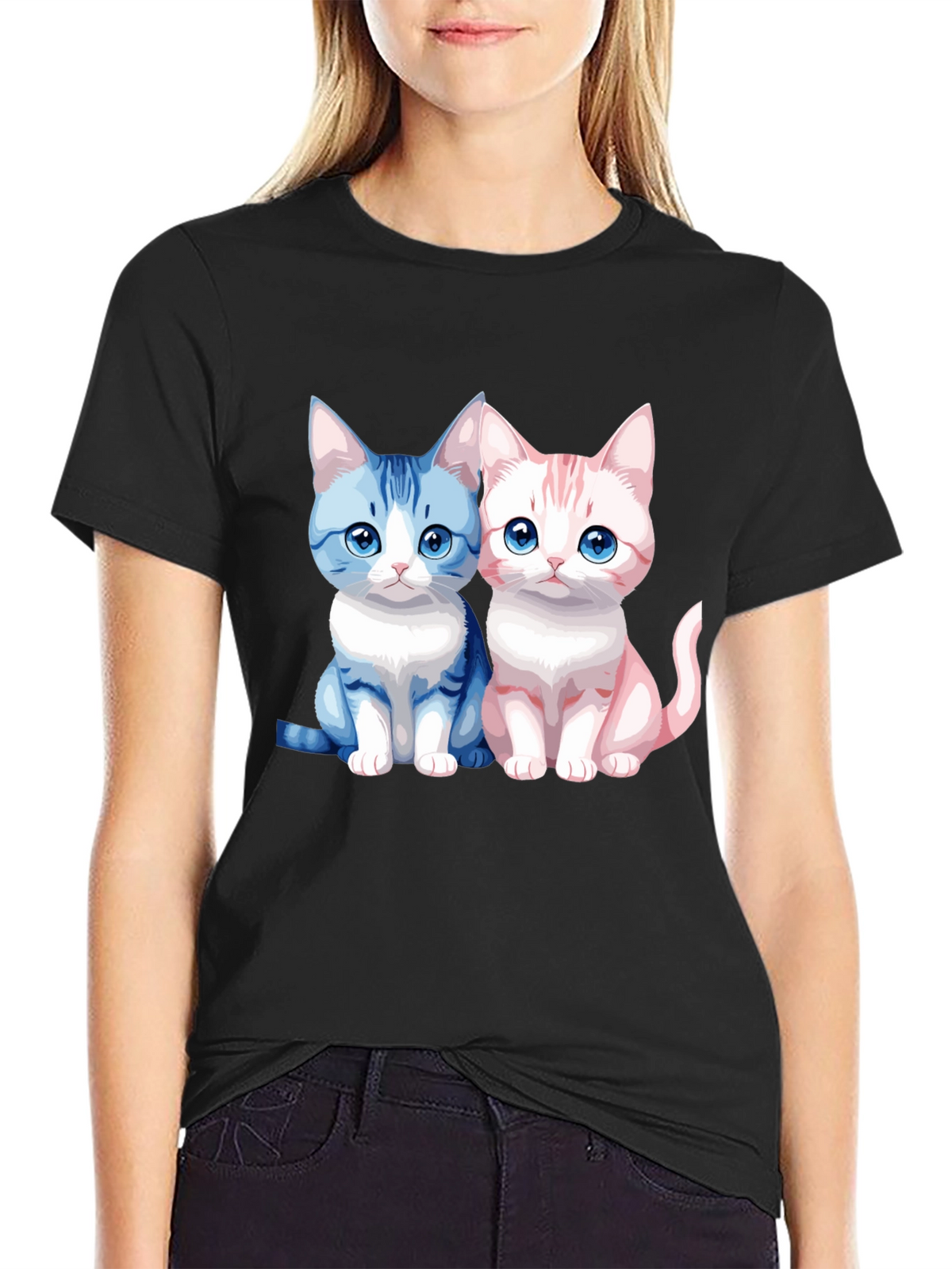 Cute Cartoon Cat Couple Graphic T-Shirt