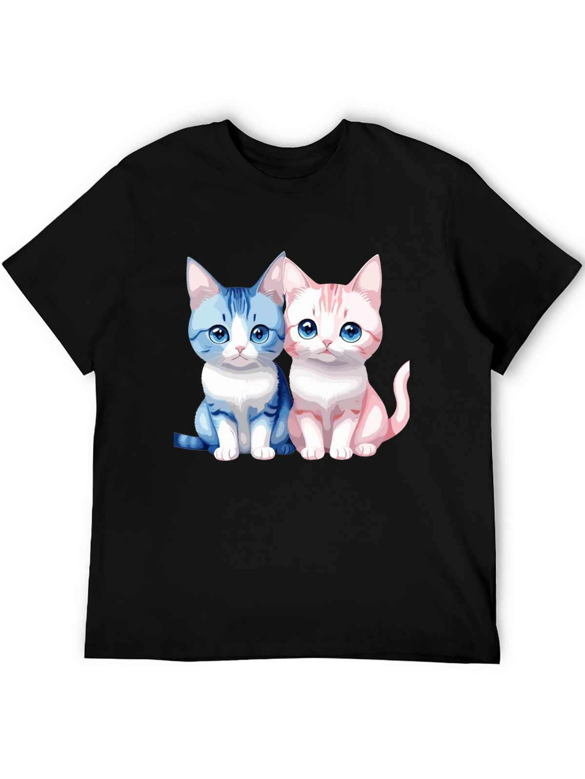 Cute Cartoon Cat Couple Graphic T-Shirt