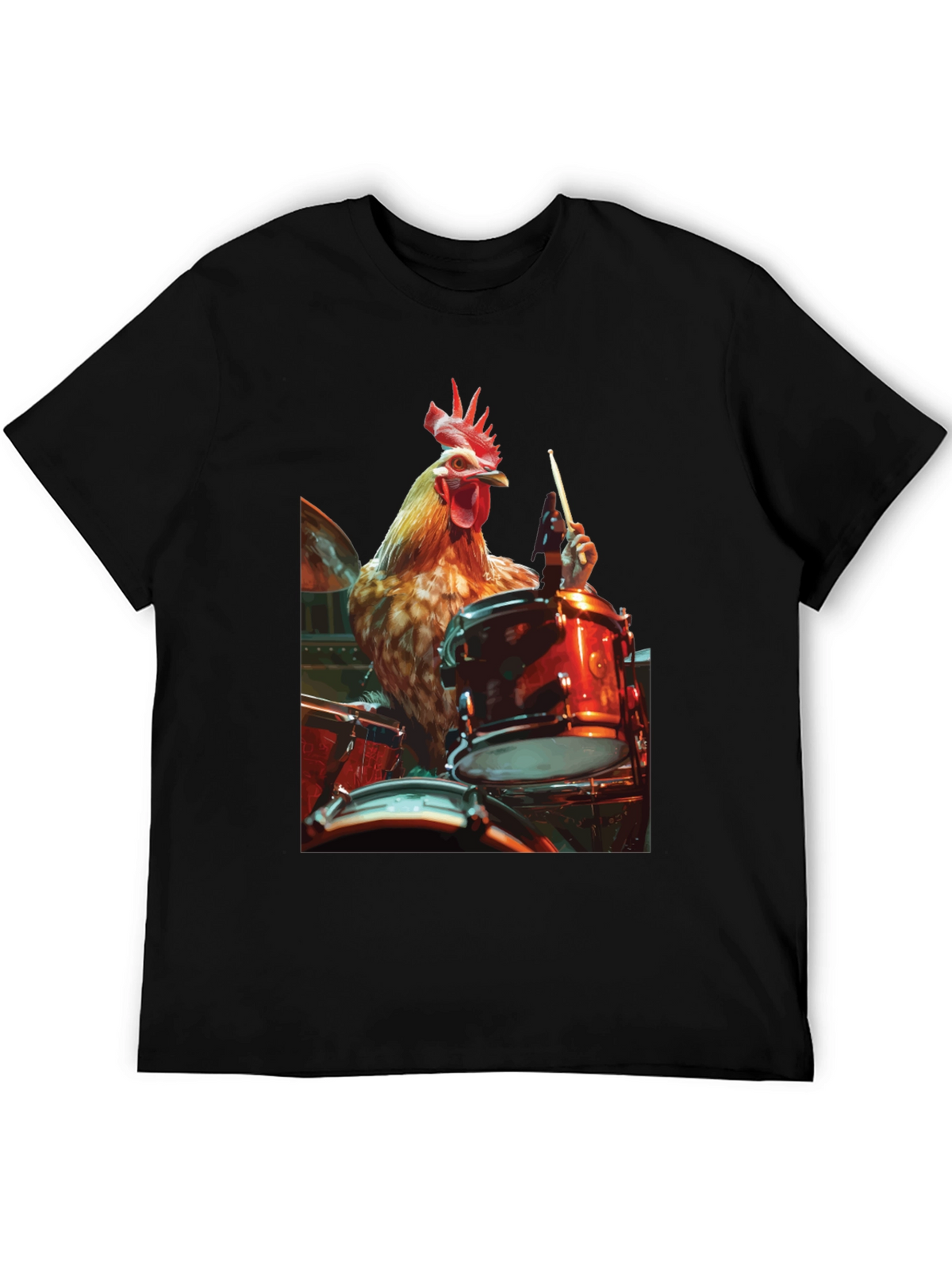 Chicken Drummer T-Shirt - Black Graphic Tee