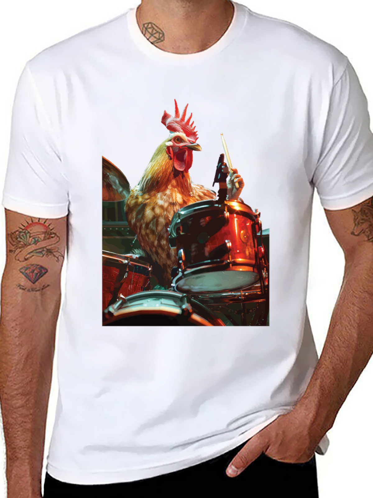 Chicken Drummer T-Shirt - Black Graphic Tee