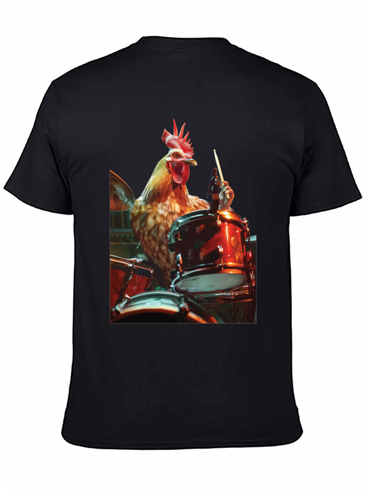 Chicken Drummer T-Shirt - Black Graphic Tee