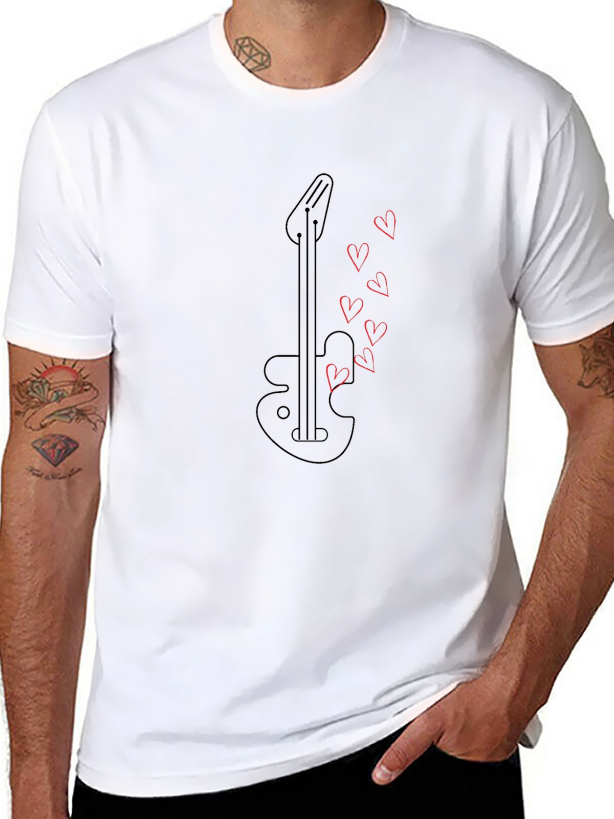 Guitar Heartbeat Graphic Tee - Black