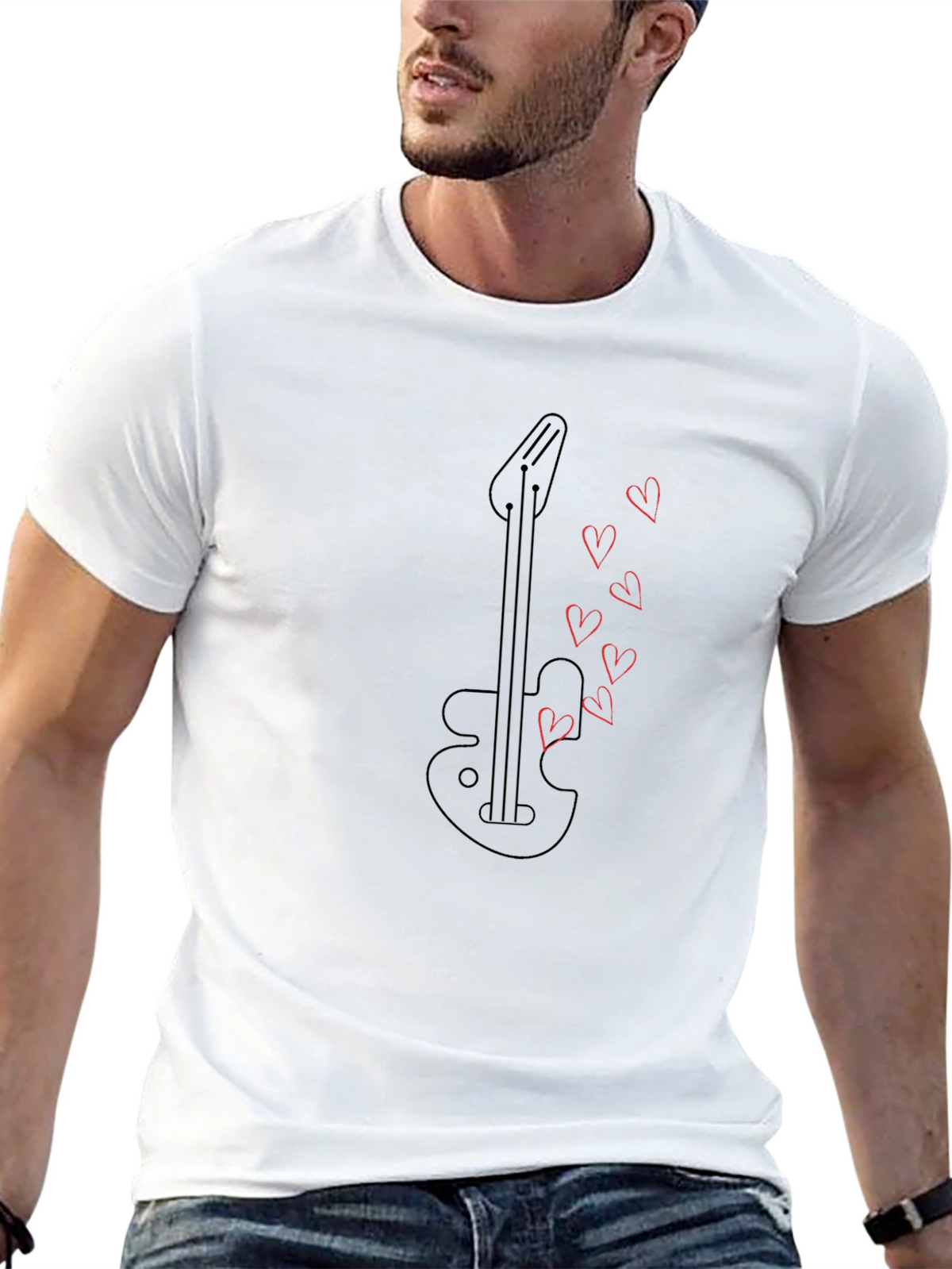 Guitar Heartbeat Graphic Tee - Black