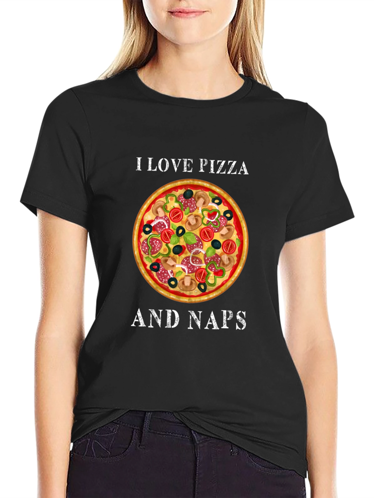 I Love Pizza and Naps Black Graphic T-Shirt