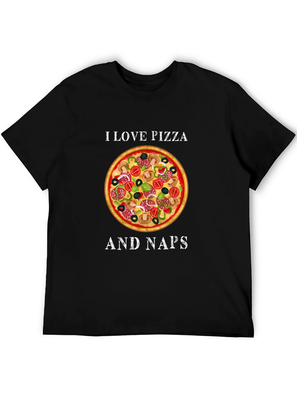 I Love Pizza and Naps Black Graphic T-Shirt