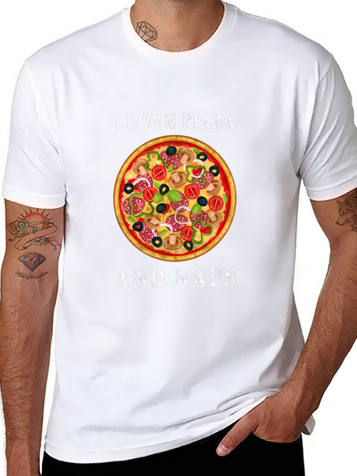 I Love Pizza and Naps Black Graphic T-Shirt