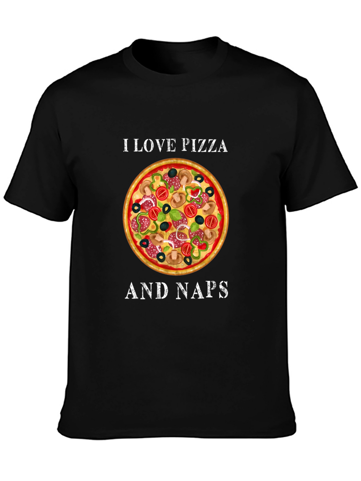 I Love Pizza and Naps Black Graphic T-Shirt