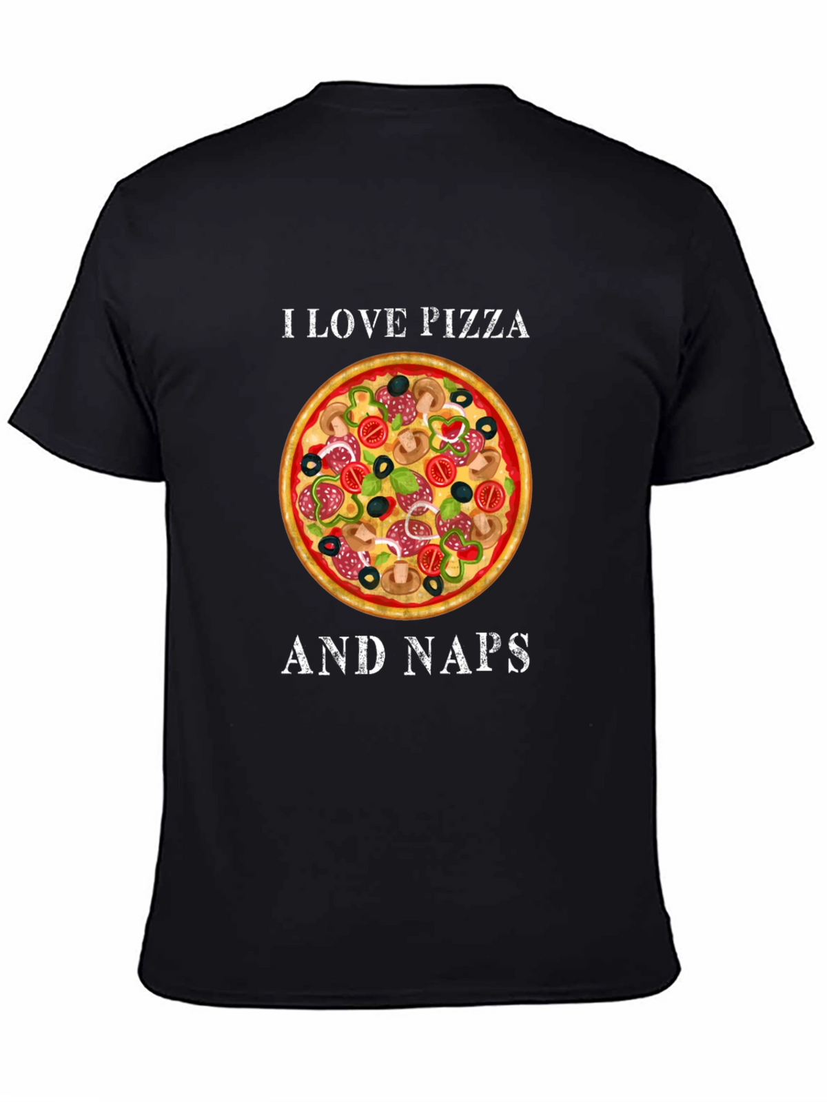 I Love Pizza and Naps Black Graphic T-Shirt