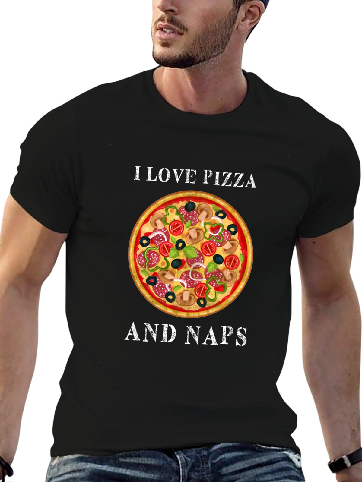 I Love Pizza and Naps Black Graphic T-Shirt