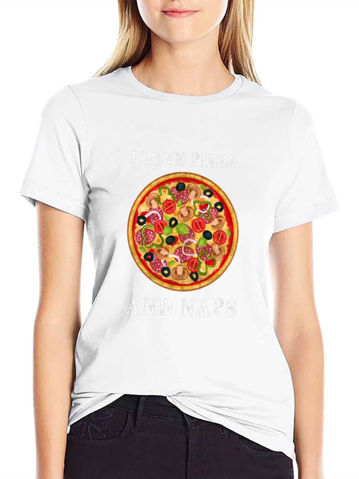 I Love Pizza and Naps Black Graphic T-Shirt