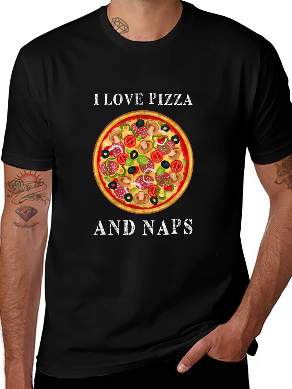 I Love Pizza and Naps Black Graphic T-Shirt