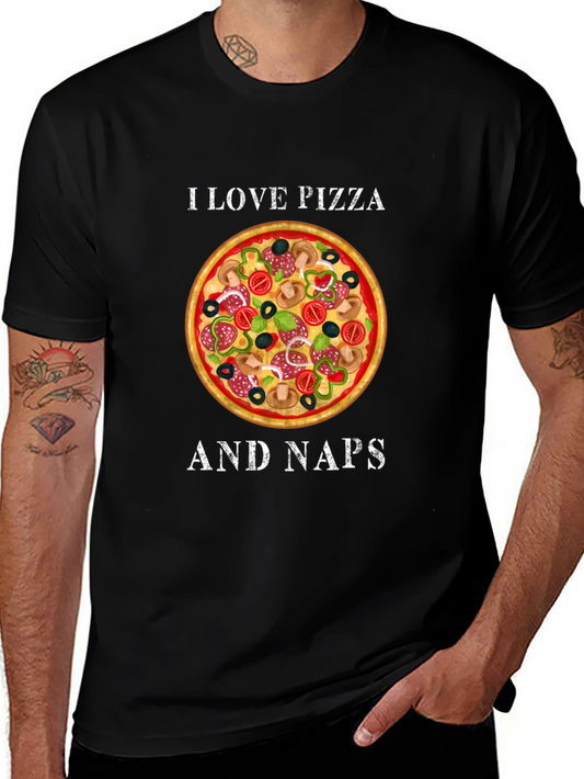 I Love Pizza and Naps Black Graphic T-Shirt