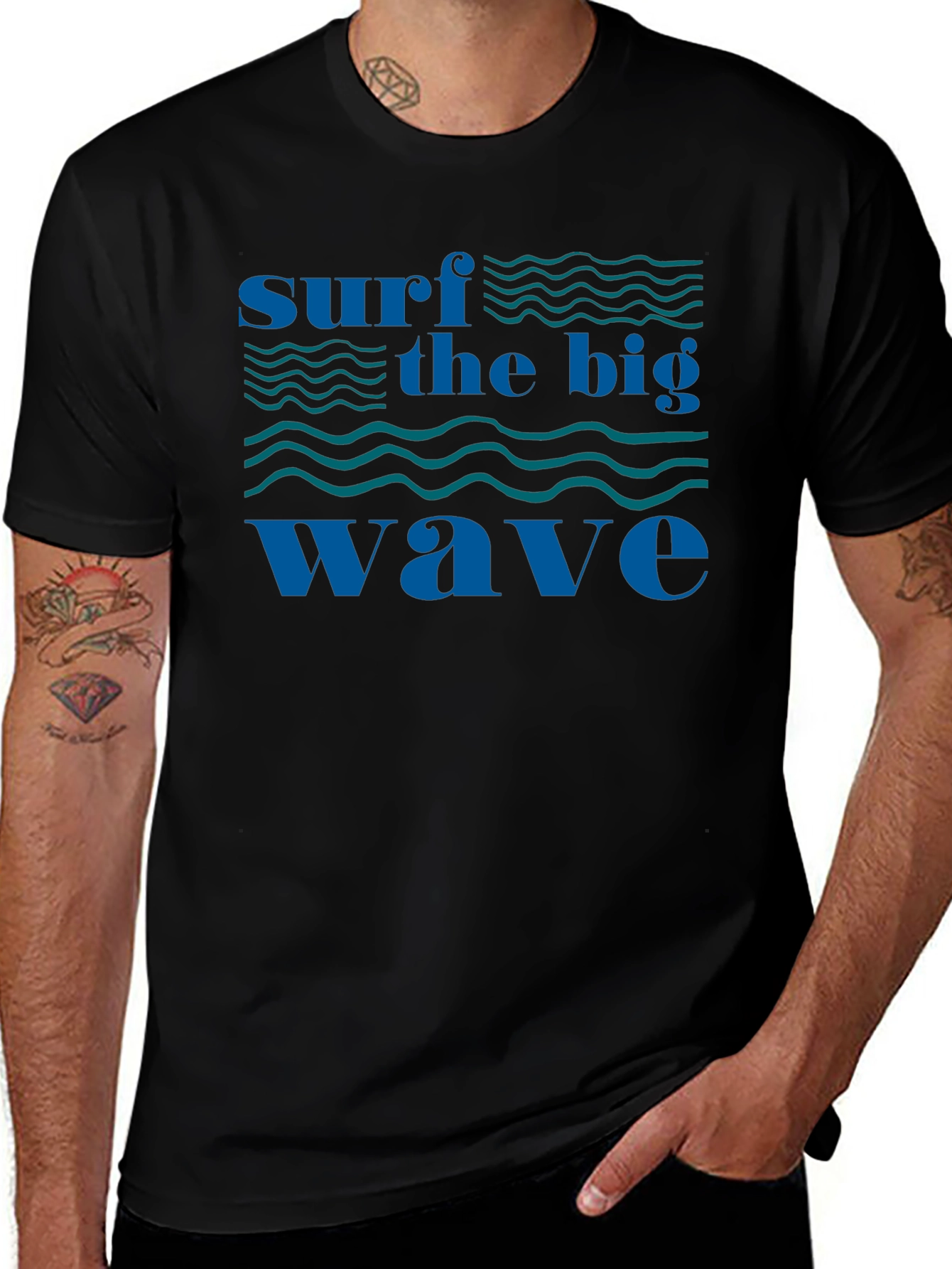 Surf the Big Wave Black T-Shirt - Graphic Tee