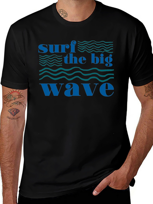 Surf the Big Wave Black T-Shirt - Graphic Tee