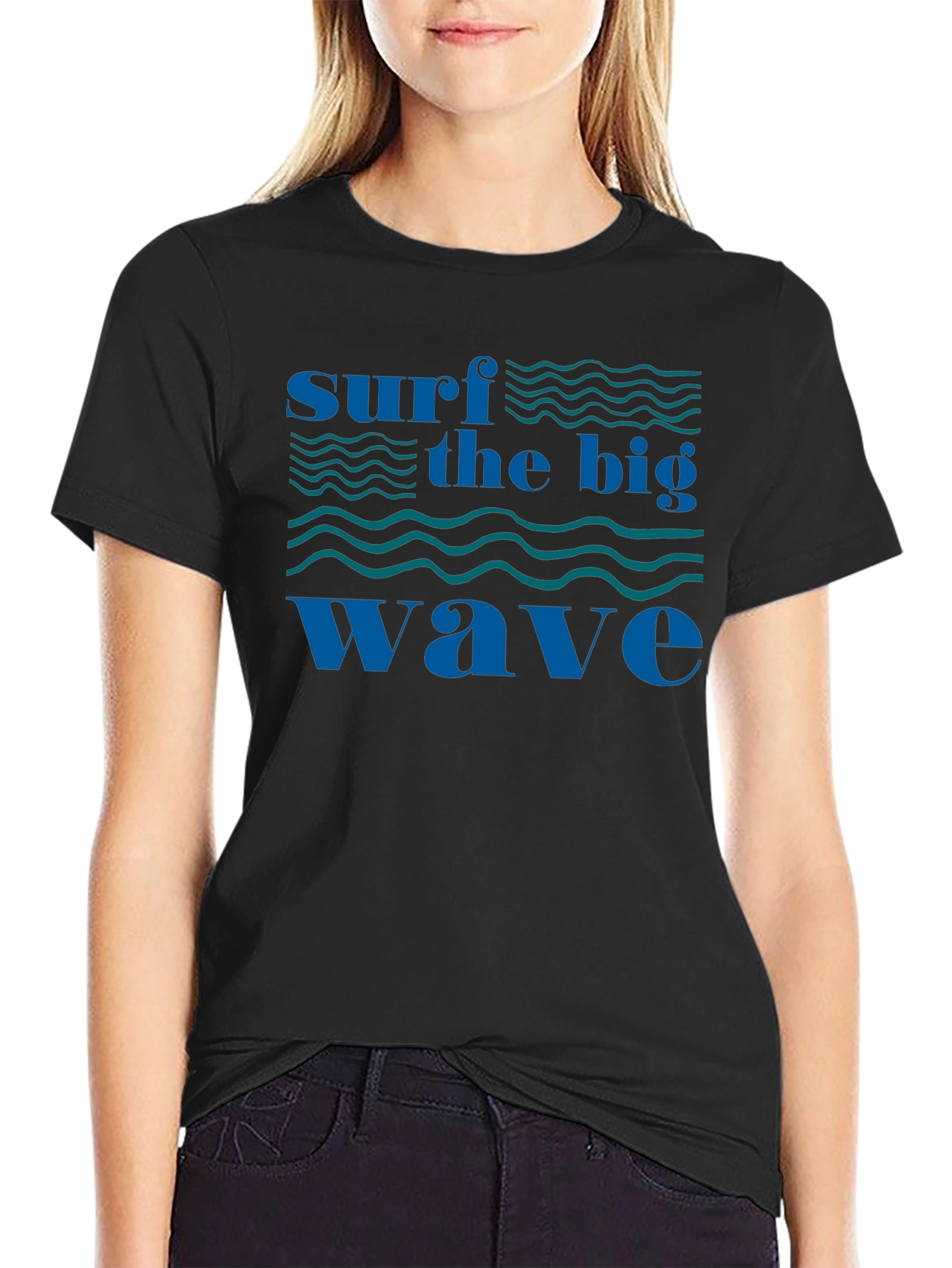 Surf the Big Wave Black T-Shirt - Graphic Tee