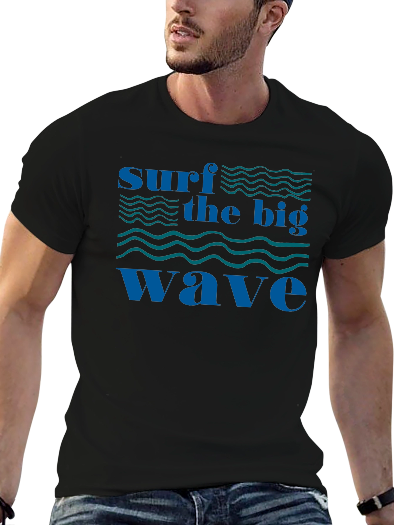 Surf the Big Wave Black T-Shirt - Graphic Tee