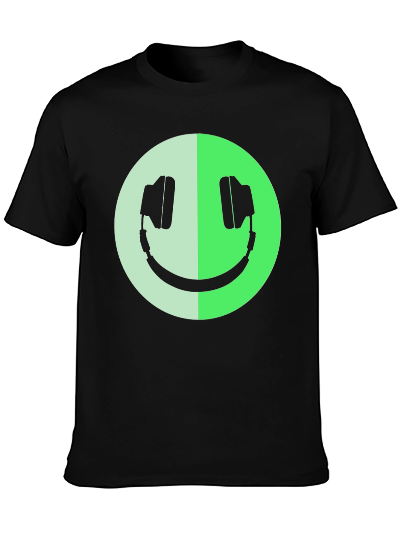 Headphone Smiley Face Graphic Black T-Shirt