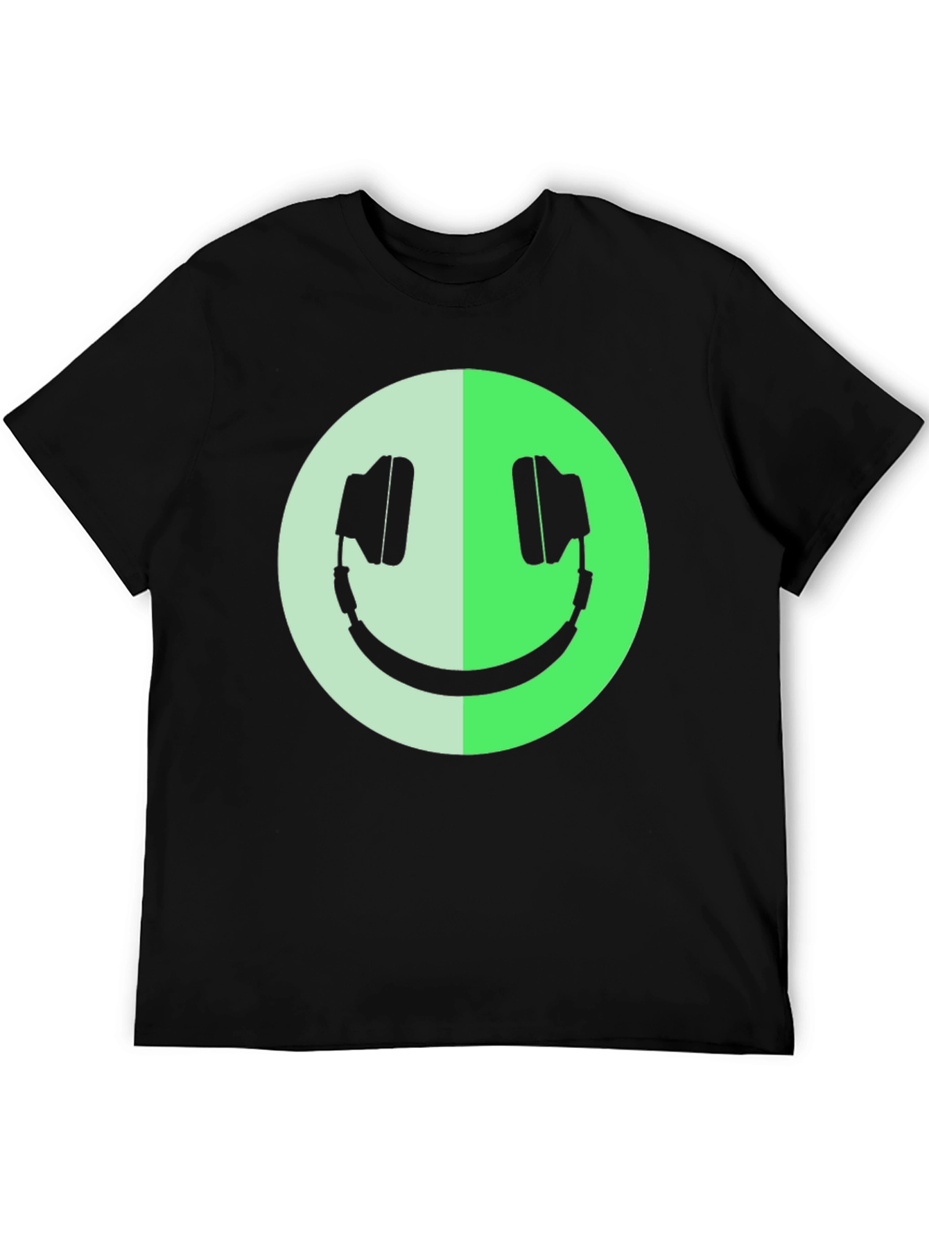Headphone Smiley Face Graphic Black T-Shirt