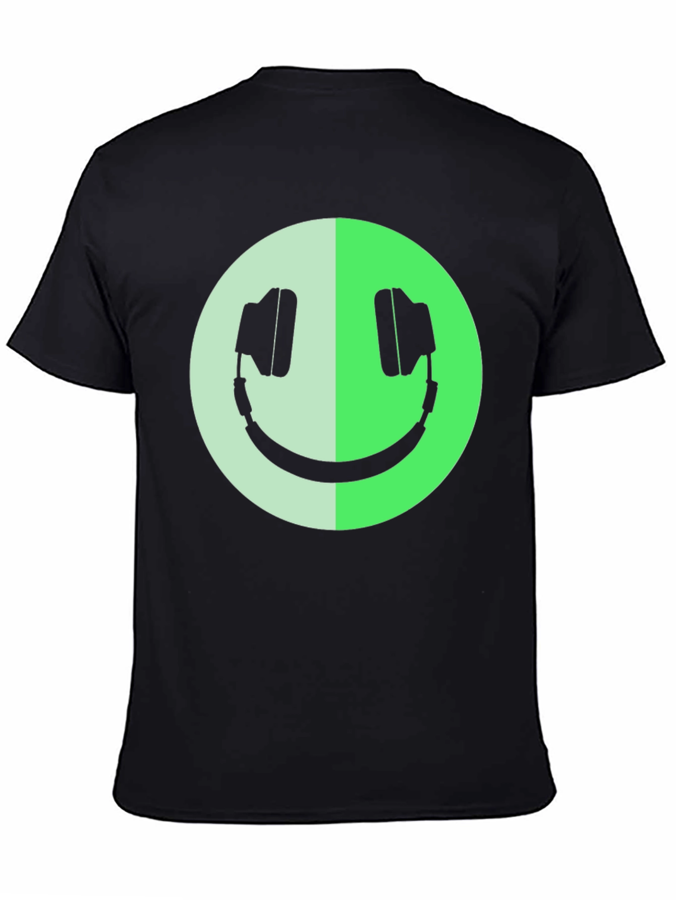 Headphone Smiley Face Graphic Black T-Shirt