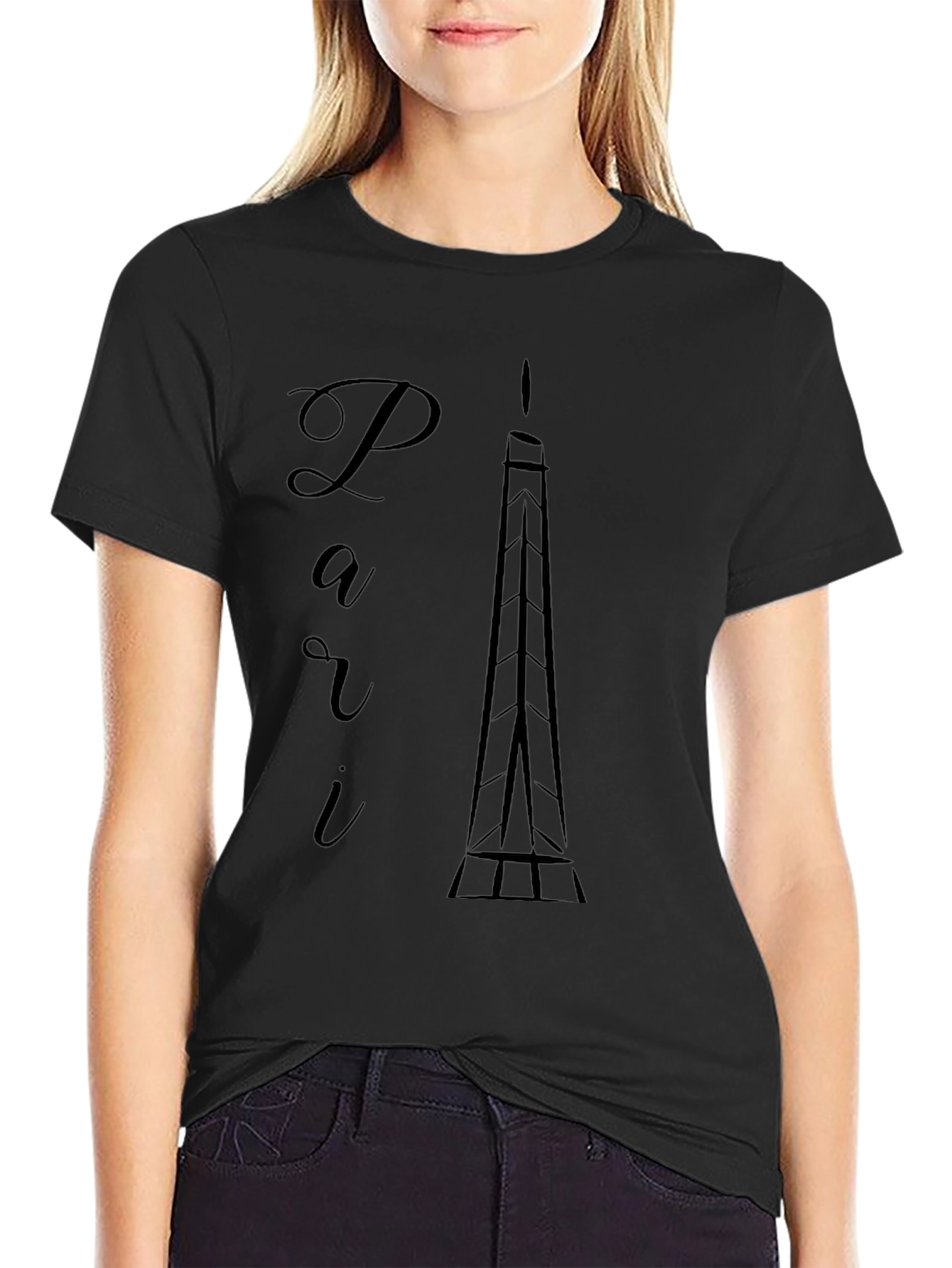 Paris Eiffel Tower Graphic Tee - Black
