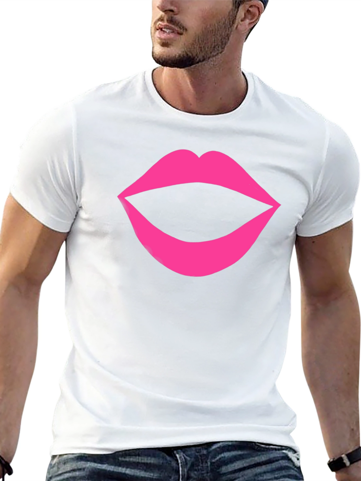 Bold Lips Graphic Tee - Black Cotton T-Shirt
