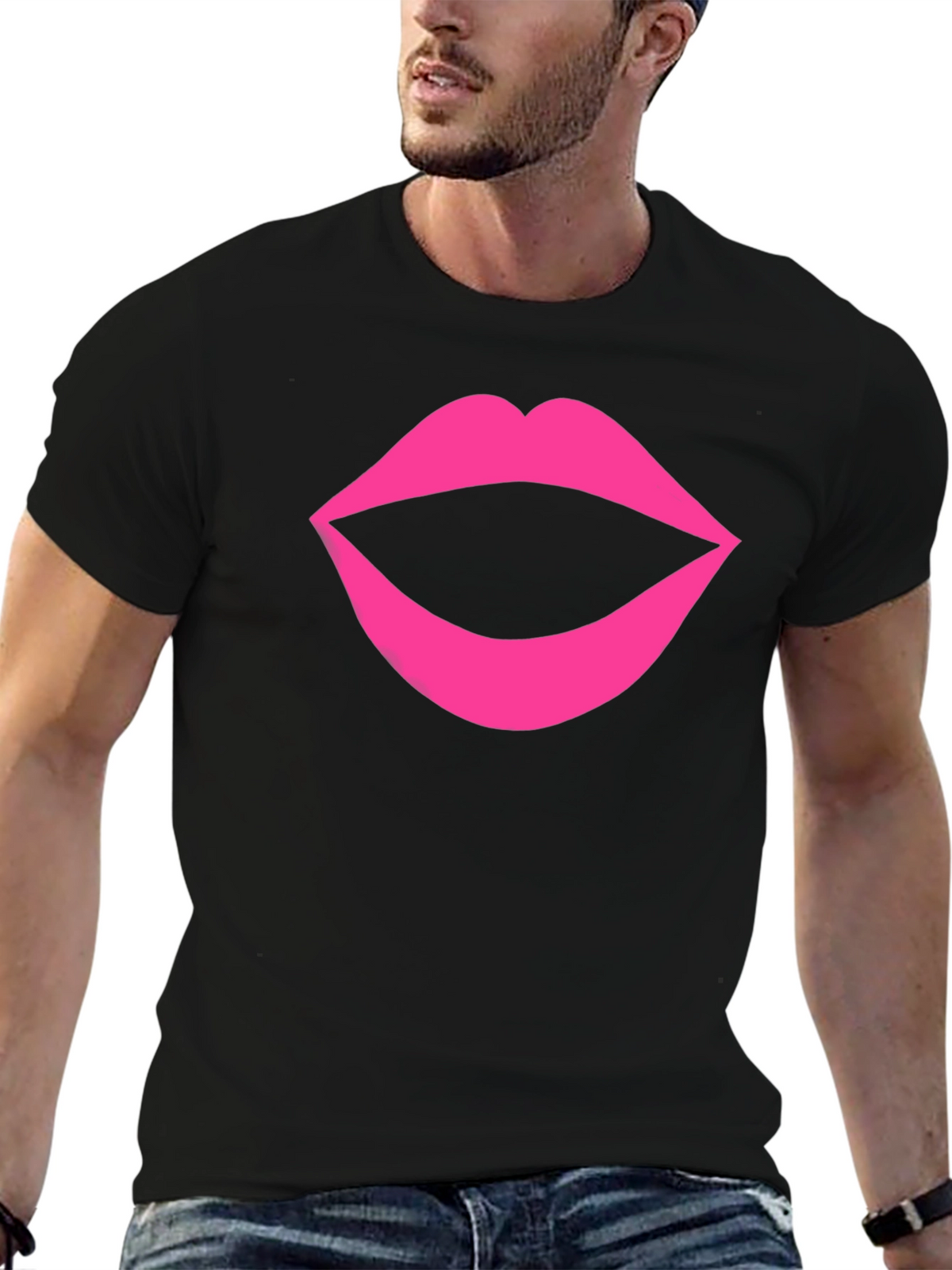 Bold Lips Graphic Tee - Black Cotton T-Shirt