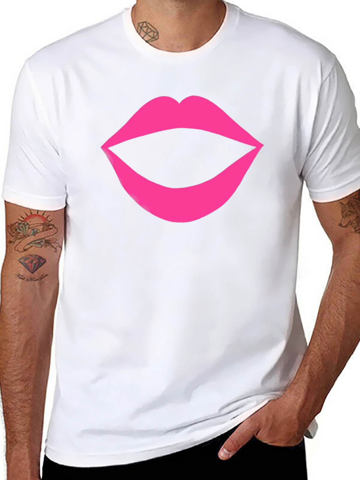 Bold Lips Graphic Tee - Black Cotton T-Shirt