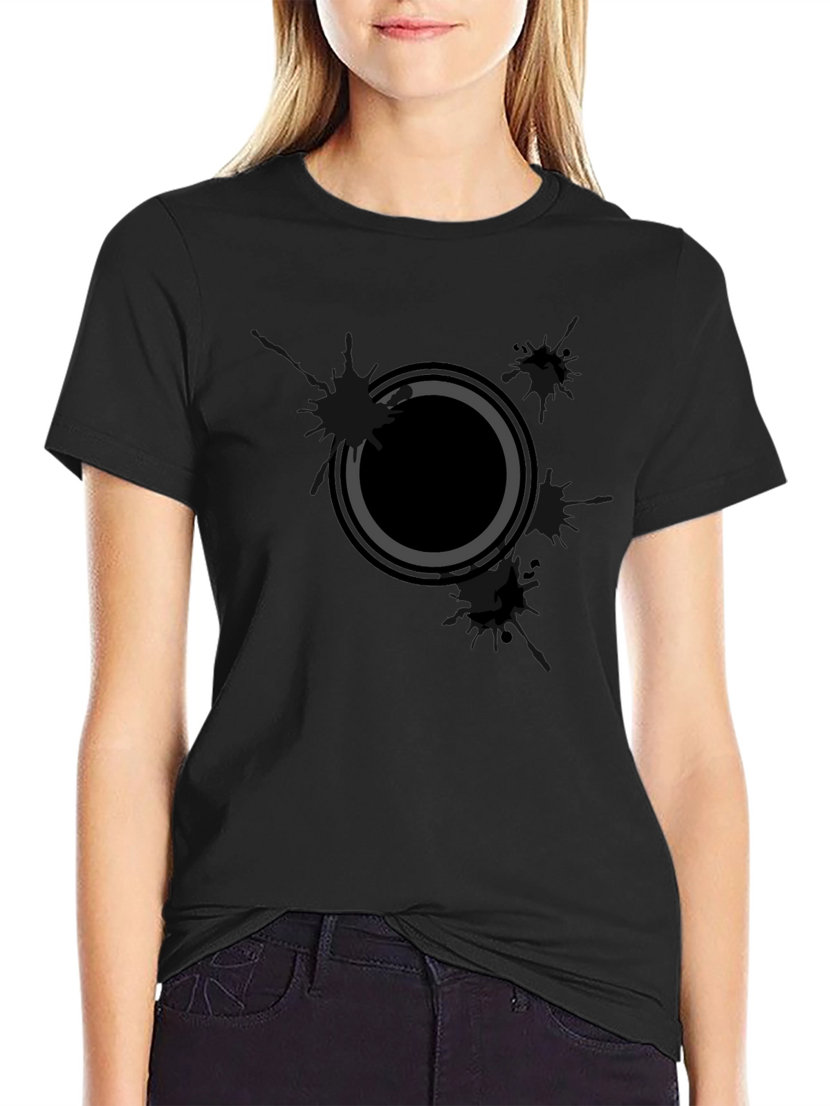 Mens Black Graphic Tee - Abstract Circle Design